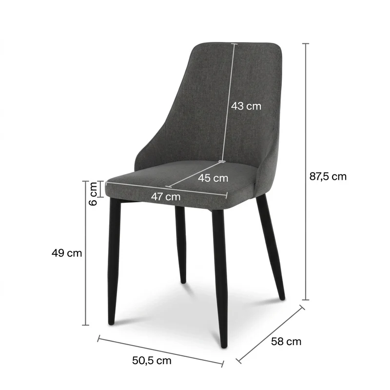 Chaise Pipo en tissu gris foncé (lot de 2)