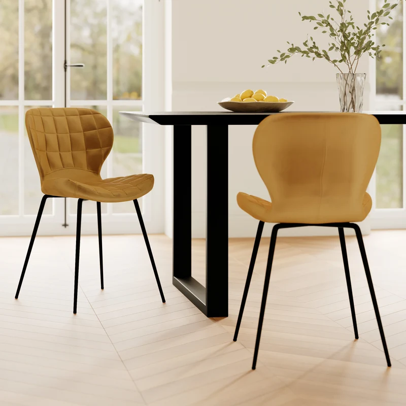Chaise Mazzia en velours jaune curry (lot de 2)