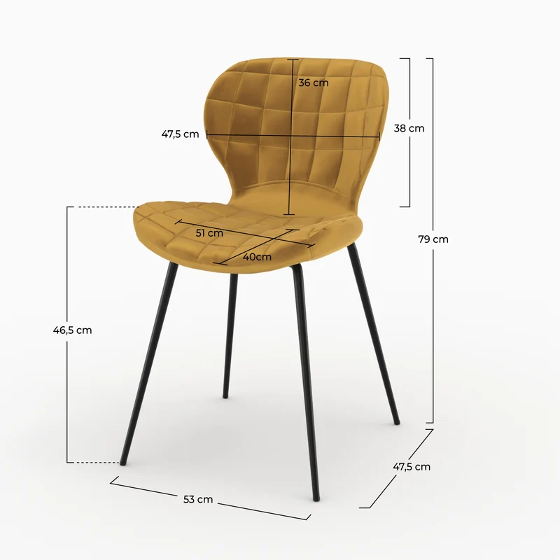 Chaise Mazzia en velours jaune curry (lot de 2)