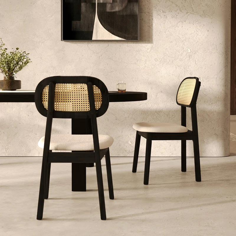 Chaise Maria en bois noir et rotin synthétique (lot de 2)