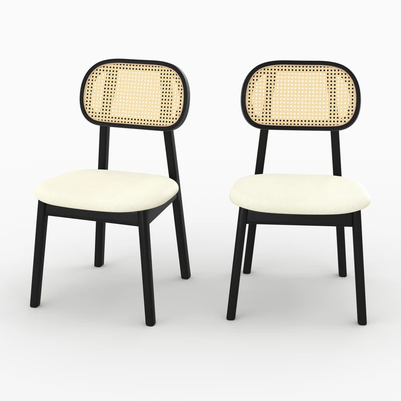 Chaise Maria en bois noir et rotin synthétique (lot de 2)
