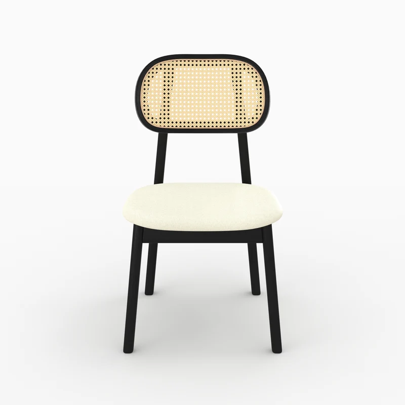 Chaise Maria en bois noir et rotin synthétique (lot de 2)