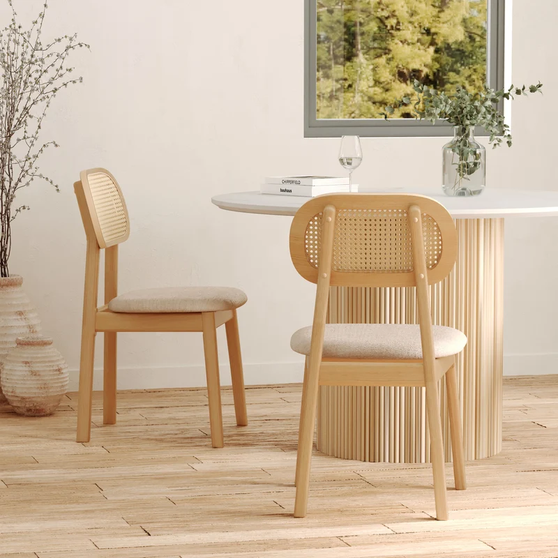 Chaise Maria en bois clair et rotin synthétique (lot de 2)
