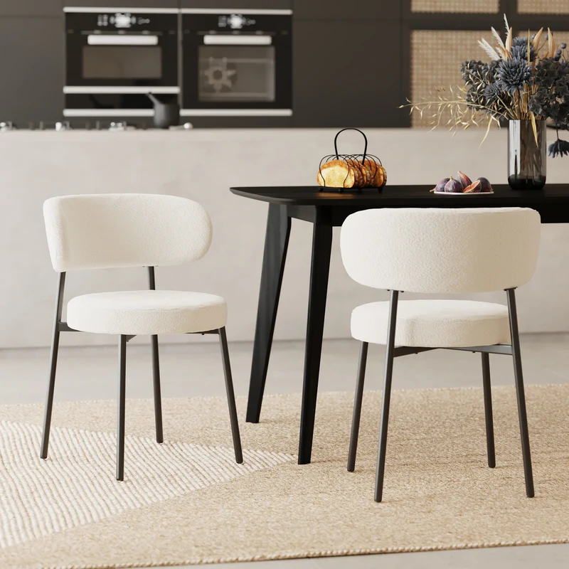 Chaise Maëlie en tissu bouclé blanc cassé (lot de 2)