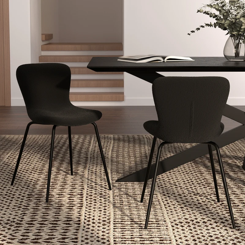 Chaise Koko noire effet laine bouclette (lot de 2)