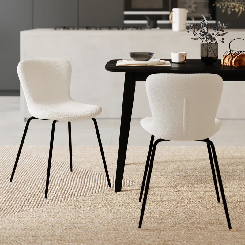 Chaise Koko blanche effet laine bouclette (lot de 2)