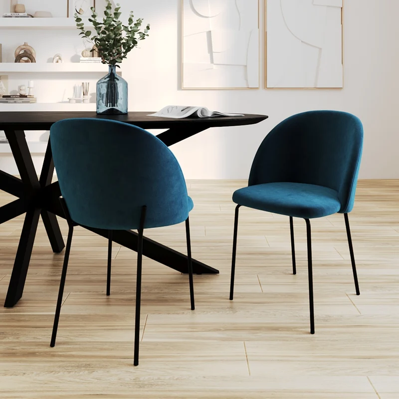 Chaise Karl en velours bleu foncé (lot de 2)
