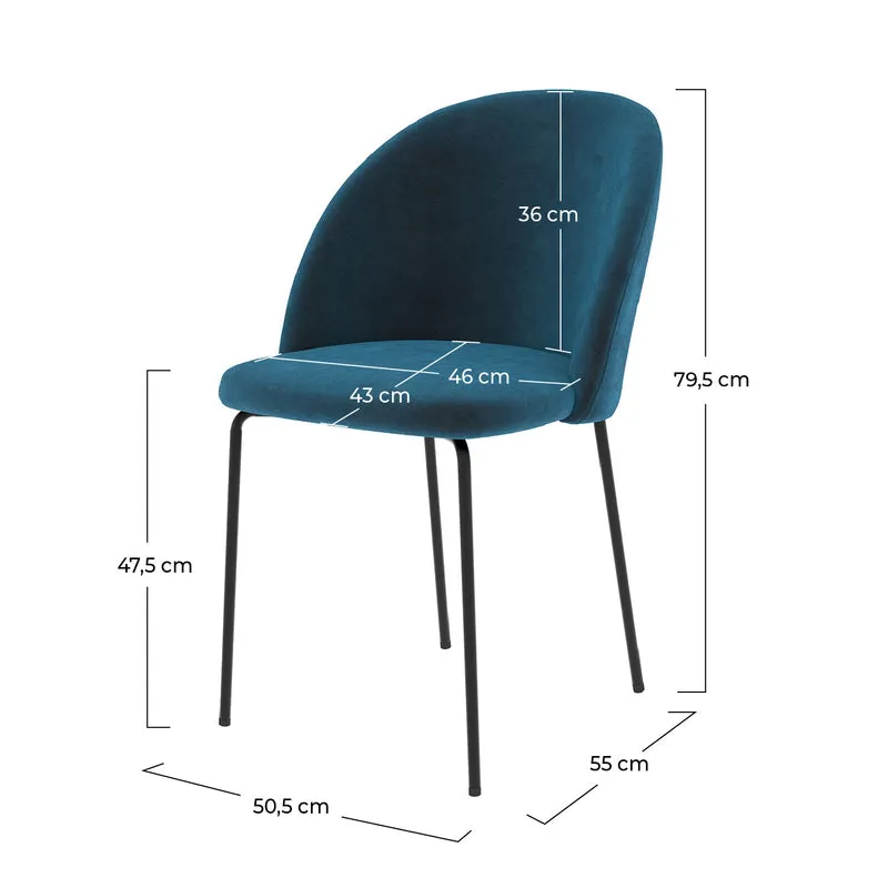 Chaise Karl en velours bleu foncé (lot de 2)