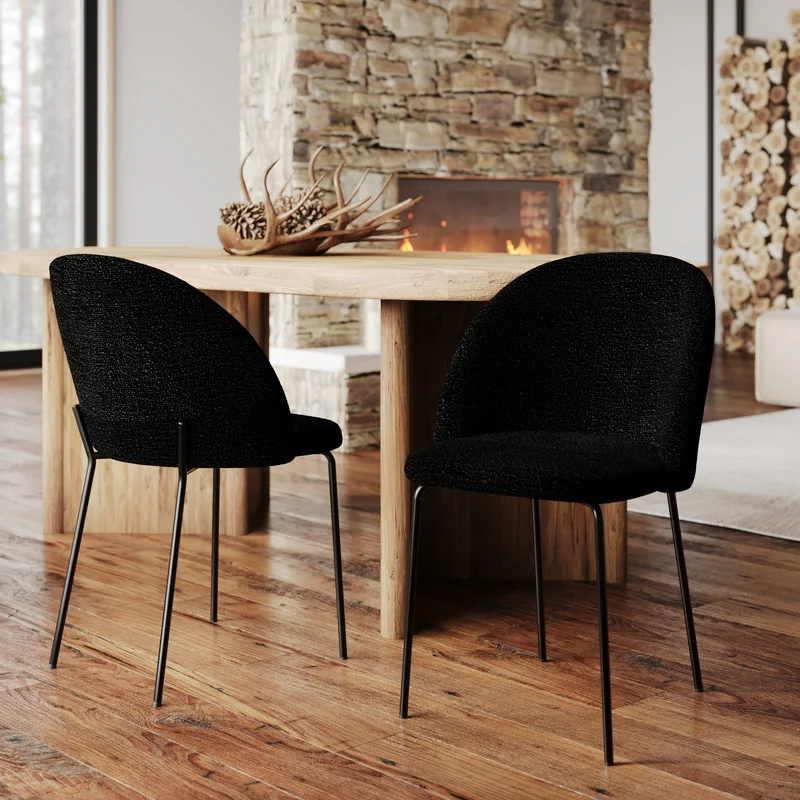 Chaise Karl en tissu bouclé noir (lot de 2)