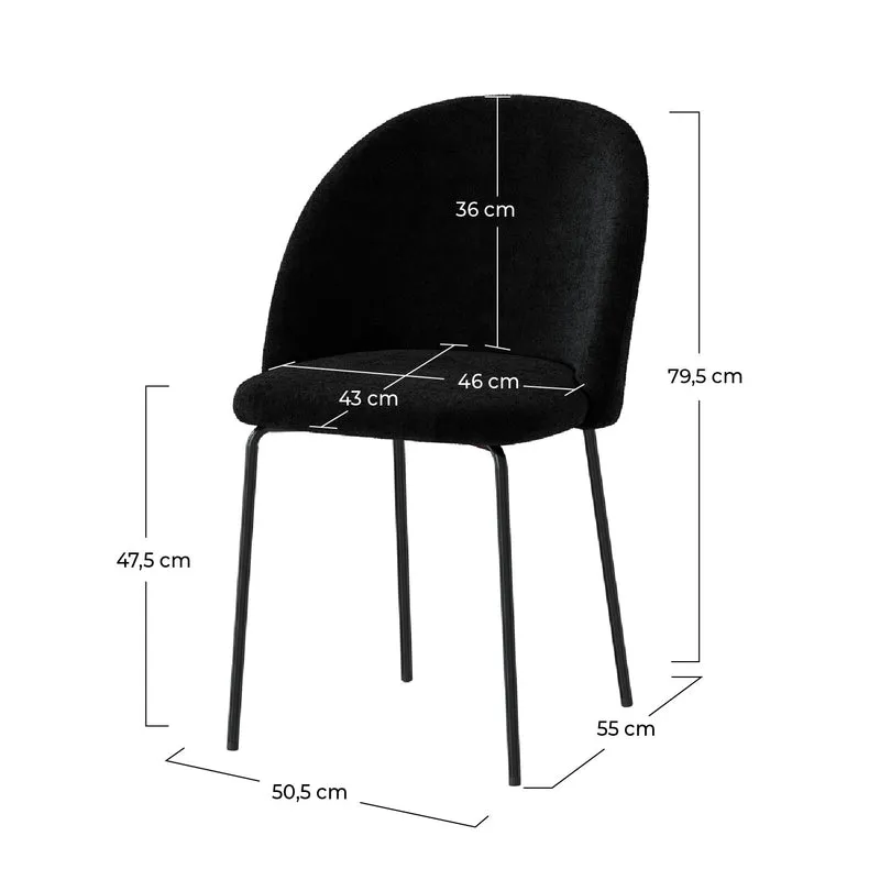 Chaise Karl en tissu bouclé noir (lot de 2)