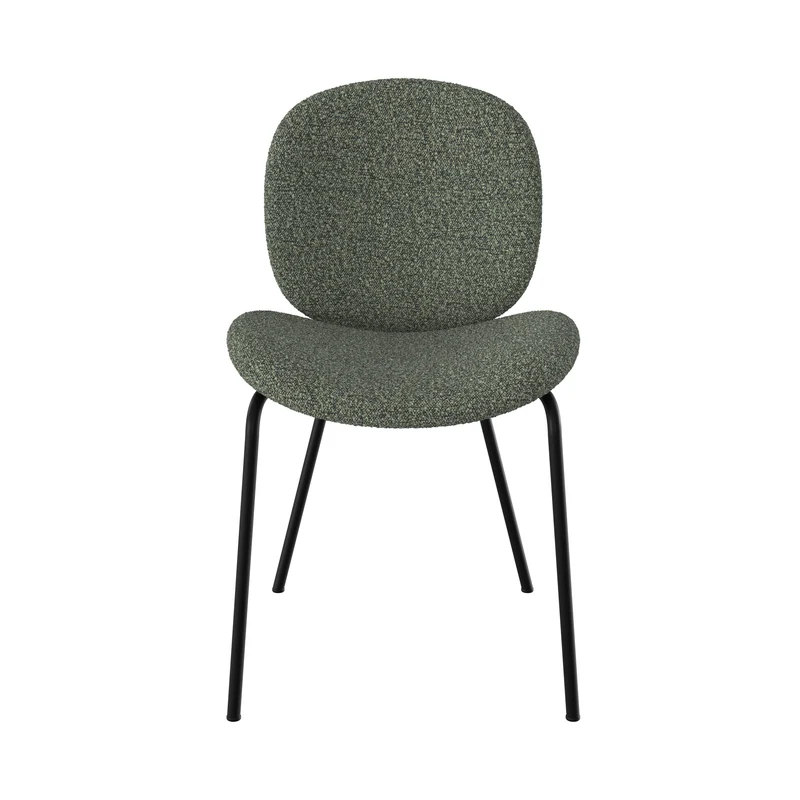 Chaise Iris en tissu bouclé vert kaki et pieds en métal noir (lot de 2)