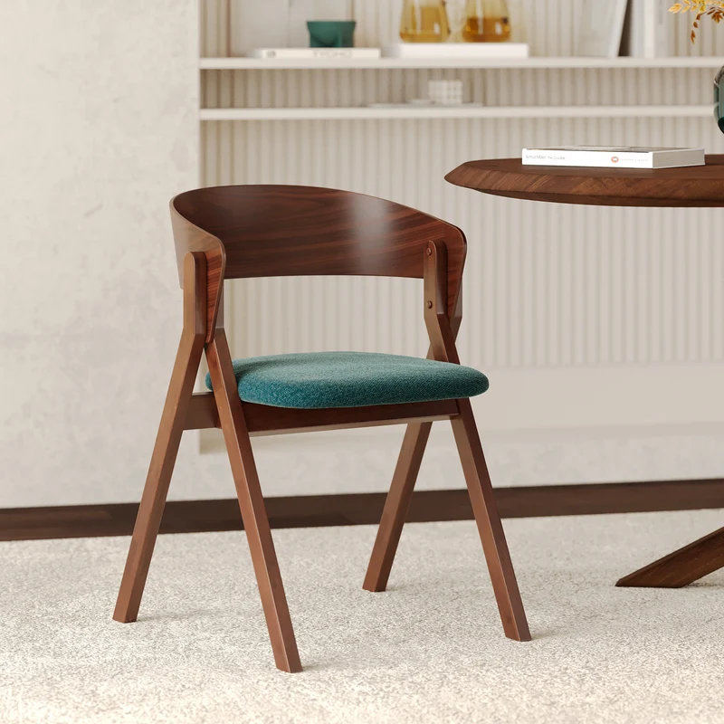Chaise Héloïse en bois d'hévéa et tissu vert chiné
