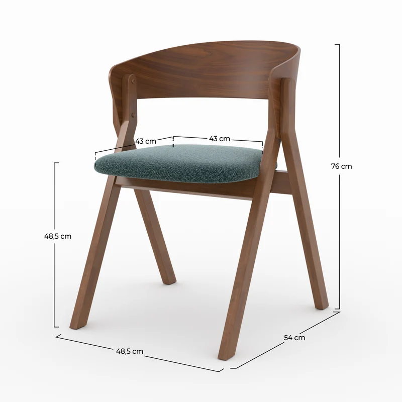 Chaise Héloïse en bois d'hévéa et tissu vert chiné