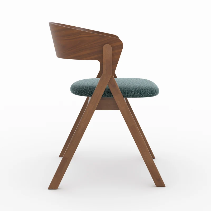 Chaise Héloïse en bois d'hévéa et tissu vert chiné