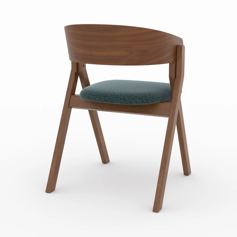 Chaise Héloïse en bois d'hévéa et tissu vert chiné