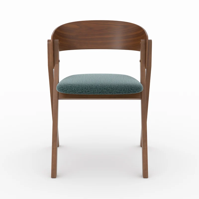 Chaise Héloïse en bois d'hévéa et tissu vert chiné