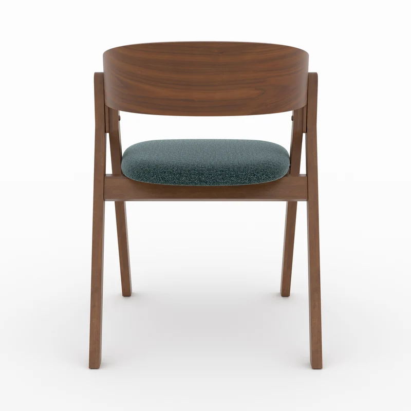 Chaise Héloïse en bois d'hévéa et tissu vert chiné