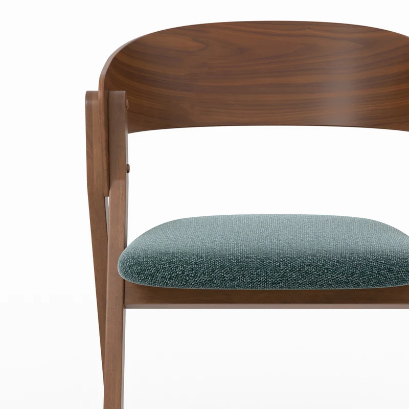 Chaise Héloïse en bois d'hévéa et tissu vert chiné