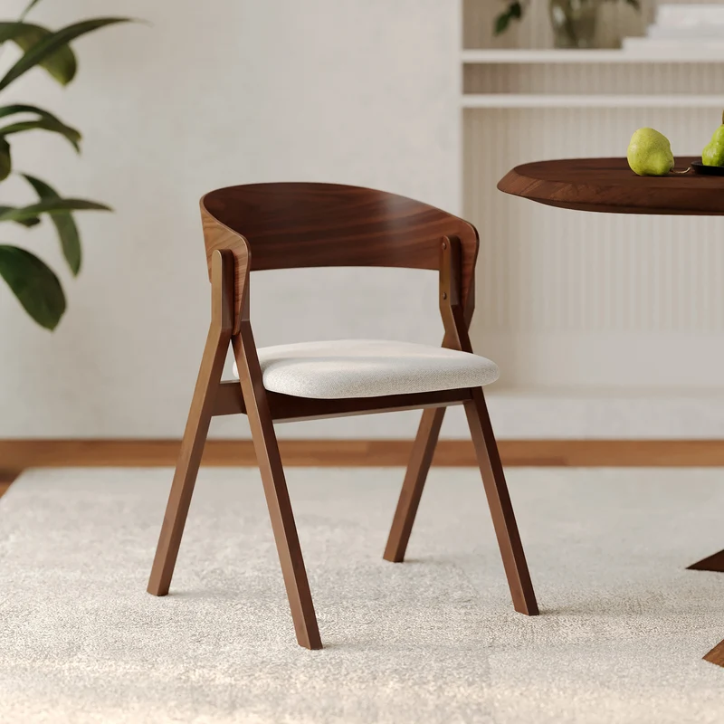 Chaise Héloïse en bois d'hévéa et tissu gris clair