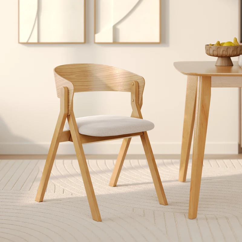 Chaise Héloïse en bois d'hévéa et tissu beige