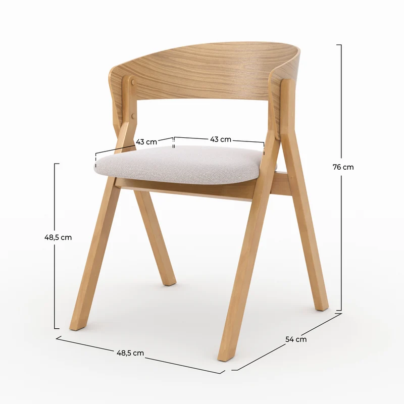 Chaise Héloïse en bois d'hévéa et tissu beige