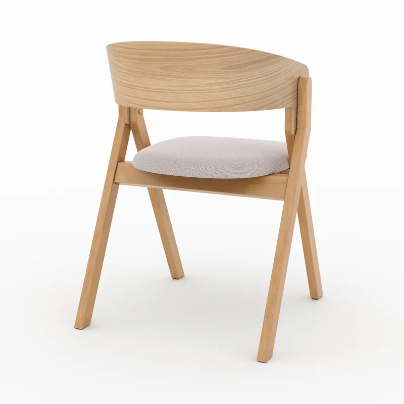 Chaise Héloïse en bois d'hévéa et tissu beige