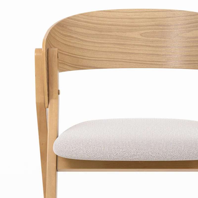 Chaise Héloïse en bois d'hévéa et tissu beige