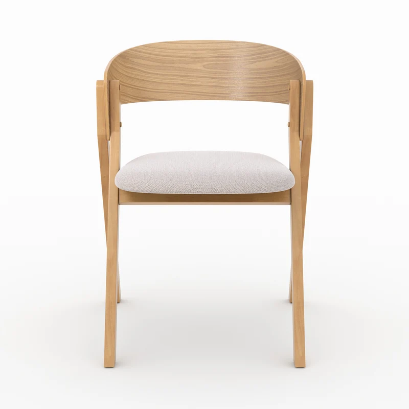 Chaise Héloïse en bois d'hévéa et tissu beige