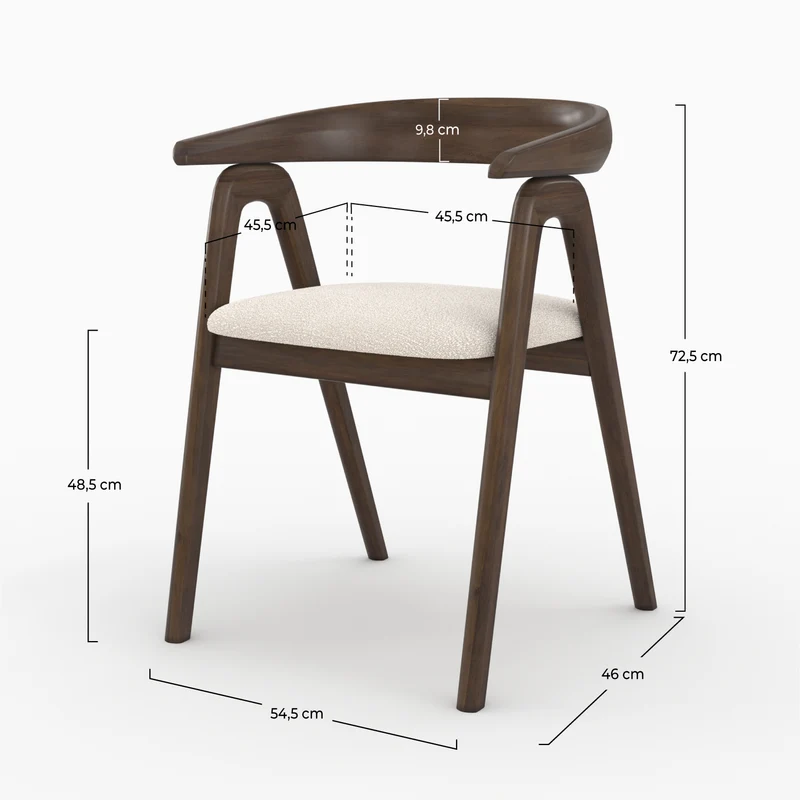 Chaise Hawa en bois d'hévéa foncé et tissu bouclé crème