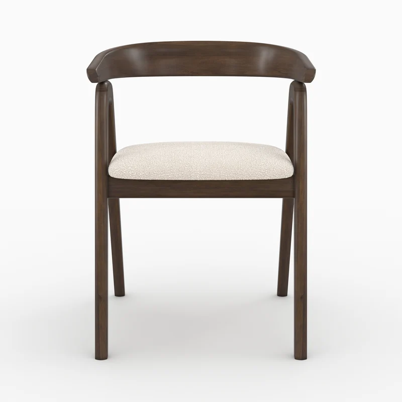 Chaise Hawa en bois d'hévéa foncé et tissu bouclé crème
