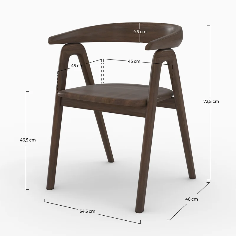 Chaise Hawa en bois d'hévéa foncé