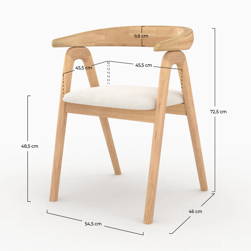Chaise Hawa en bois d'hévéa clair et tissu bouclé crème