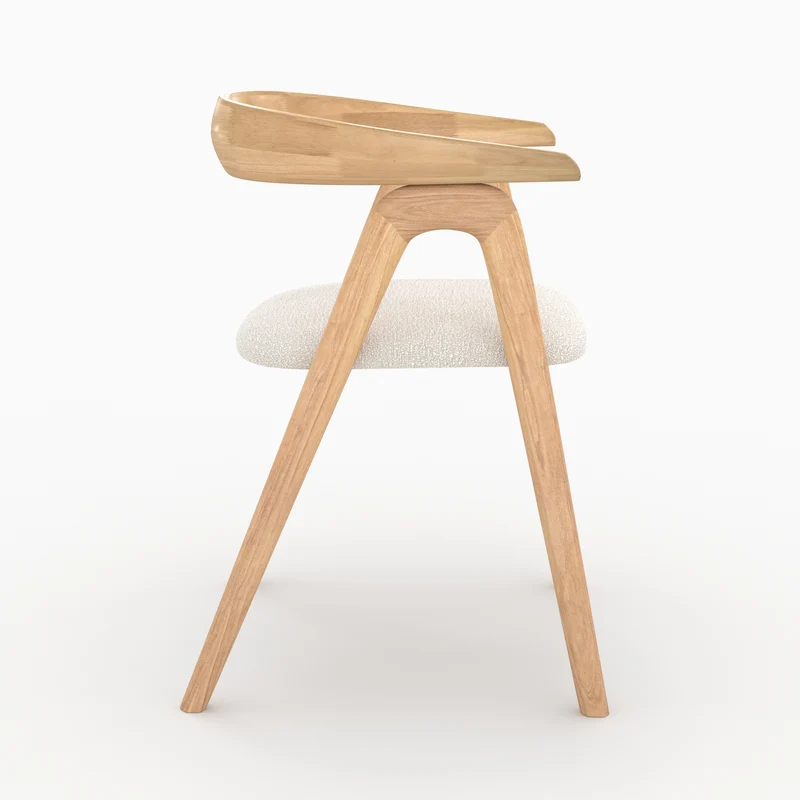 Chaise Hawa en bois d'hévéa clair et tissu bouclé crème