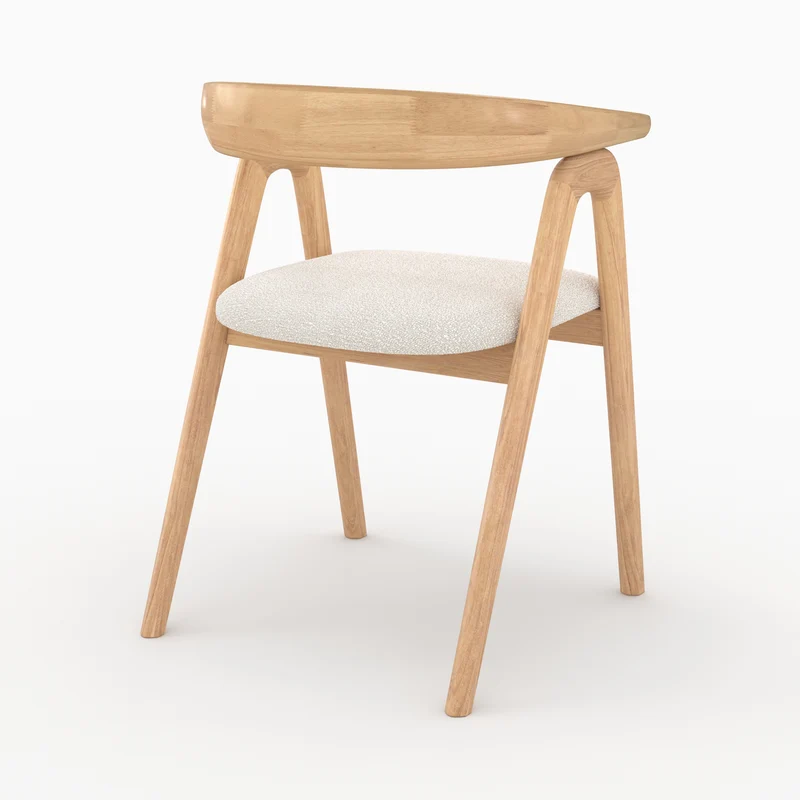 Chaise Hawa en bois d'hévéa clair et tissu bouclé crème
