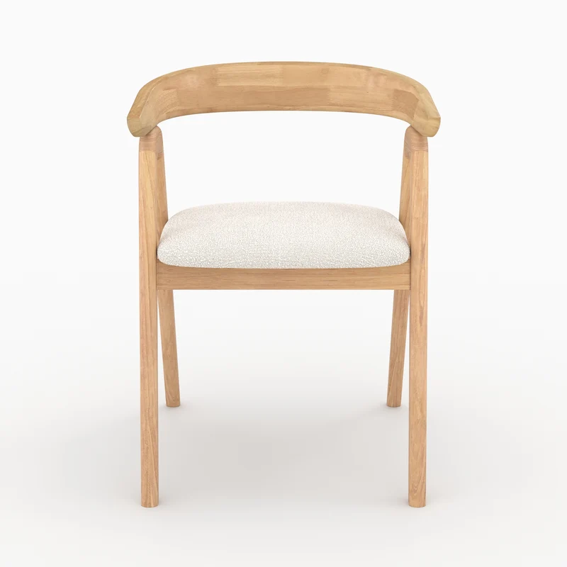 Chaise Hawa en bois d'hévéa clair et tissu bouclé crème