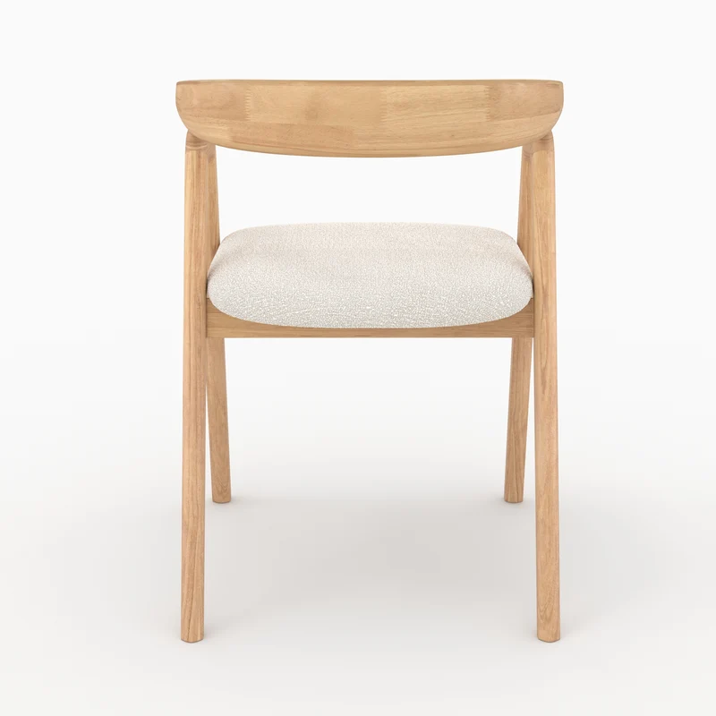Chaise Hawa en bois d'hévéa clair et tissu bouclé crème