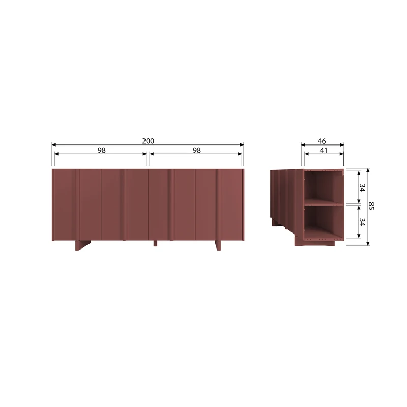 Basu dressoir grenen bordeauxrood