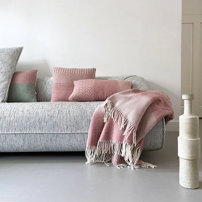 Plaid en laine rose et blanc