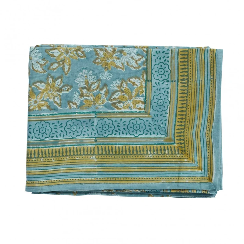 Nappe à fleurs bleu gris