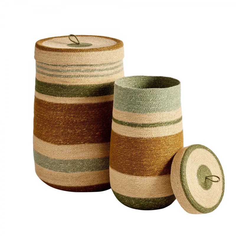 Panier couvercle tissé noisette vert S