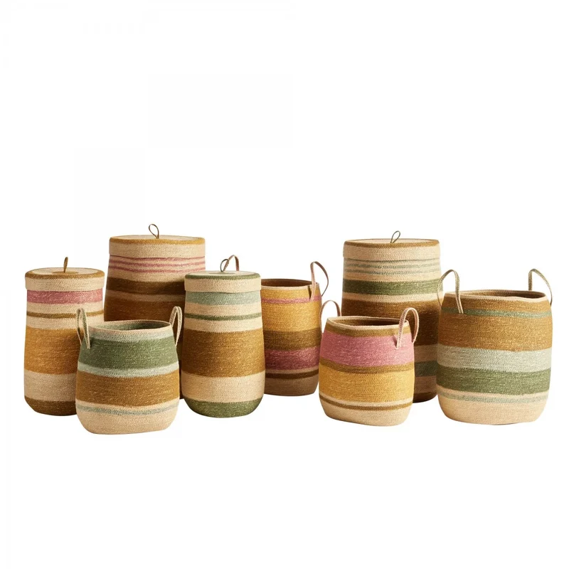 Panier couvercle tissé noisette vert S