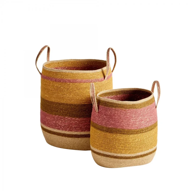 Panier anse tissé mais rose M