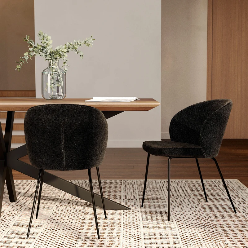 Chaise Groom noir en tissu bouclette (lot de 2)