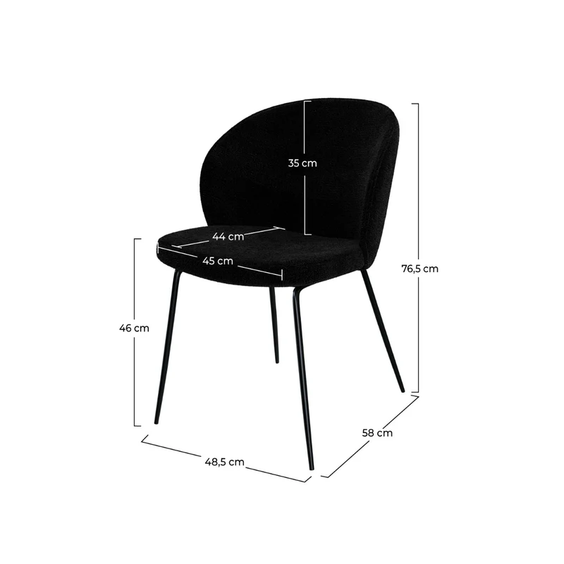 Chaise Groom noir en tissu bouclette (lot de 2)