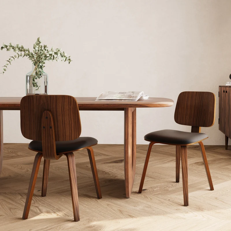 Chaise Flow en bois et PU noir (lot de 2)