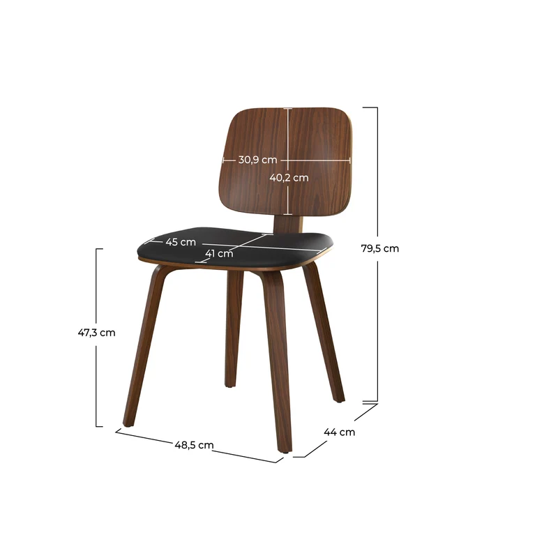 Chaise Flow en bois et PU noir (lot de 2)