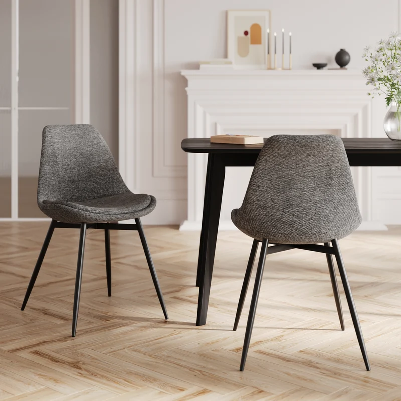 Chaise Filipi en tissu gris foncé chiné (lot de 2)