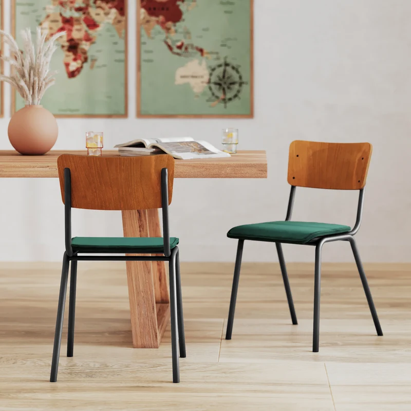 Chaise Nico en velours vert (lot de 2)
