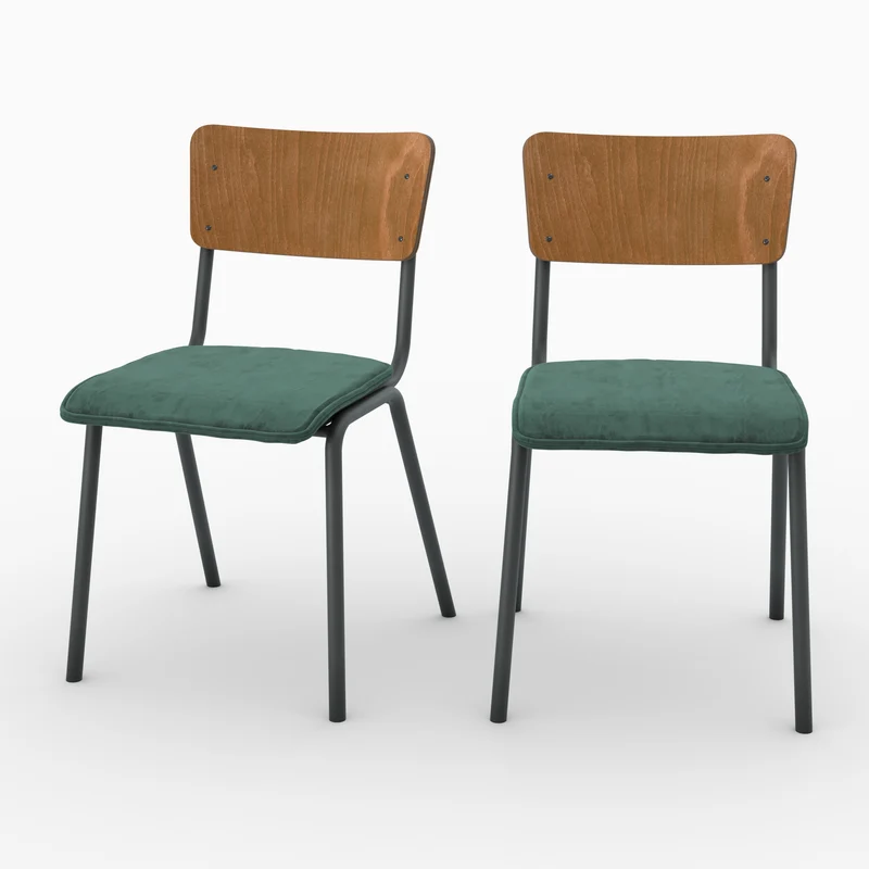 Chaise Nico en velours vert (lot de 2)