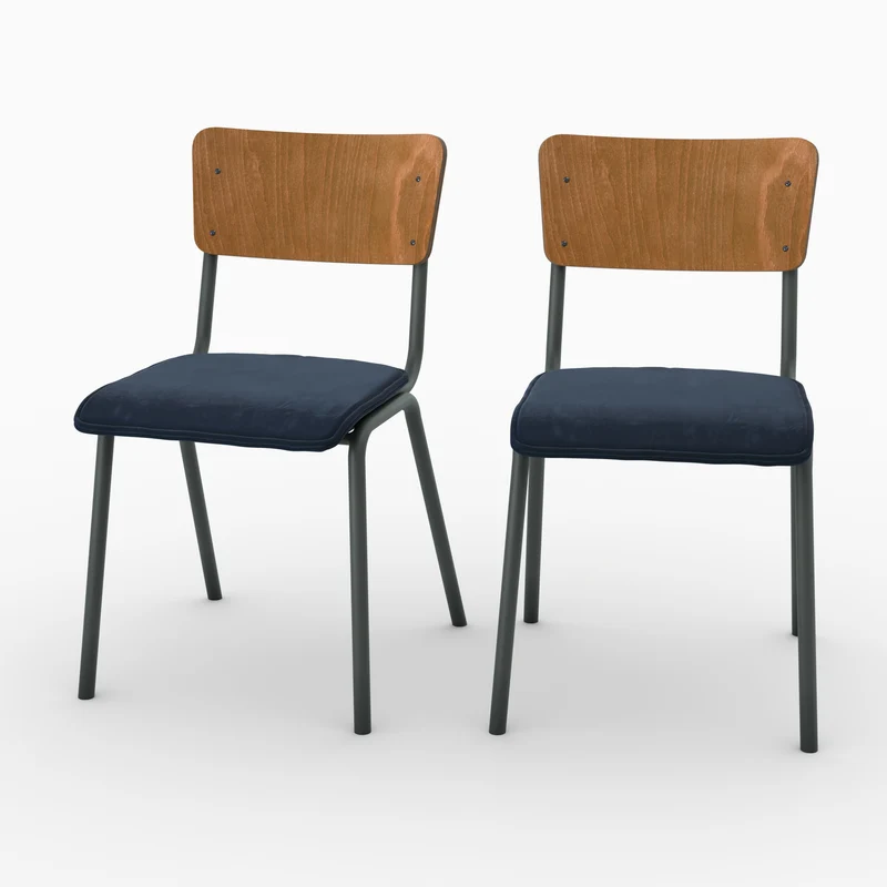 Chaise Nico en velours bleu (lot de 2)